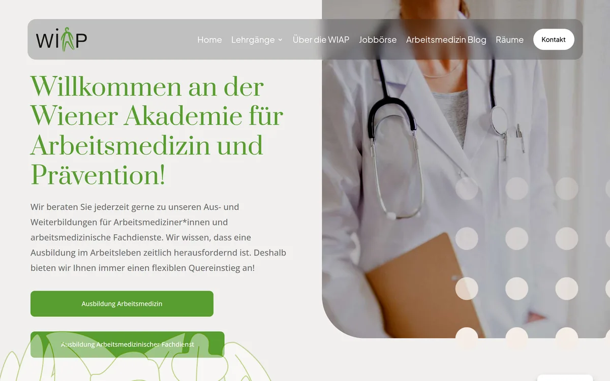 Website wiap.at — Wiener Akademie für Arbeitsmedizin